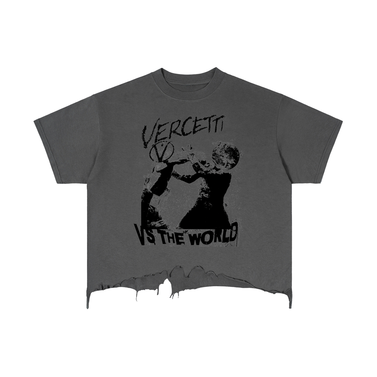 Vercetti “VS. THE WORLD” Boxy Distressed Hem Cotton Tee