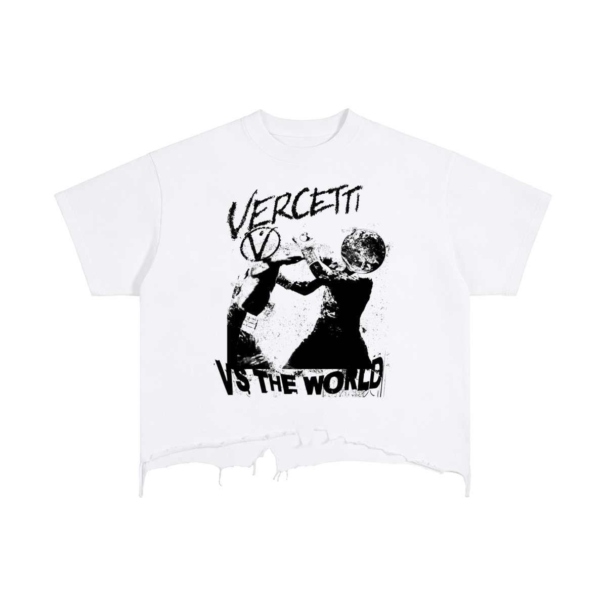 Vercetti “VS. THE WORLD” Boxy Distressed Hem Cotton Tee
