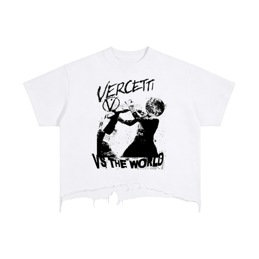 Vercetti “VS. THE WORLD” Boxy Distressed Hem Cotton Tee